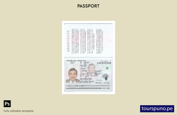 Listo para imprimir la plantilla actual del nuevo pasaporte argentino.